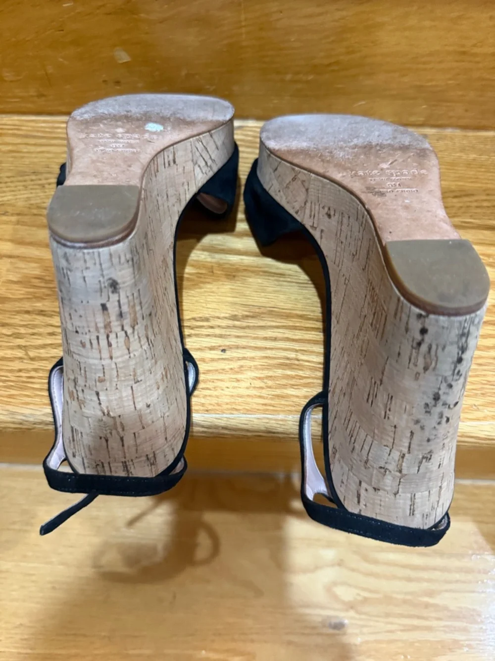 Kate Spade Black Bow Cork Platform Ankle-Strap Wedge Sandal